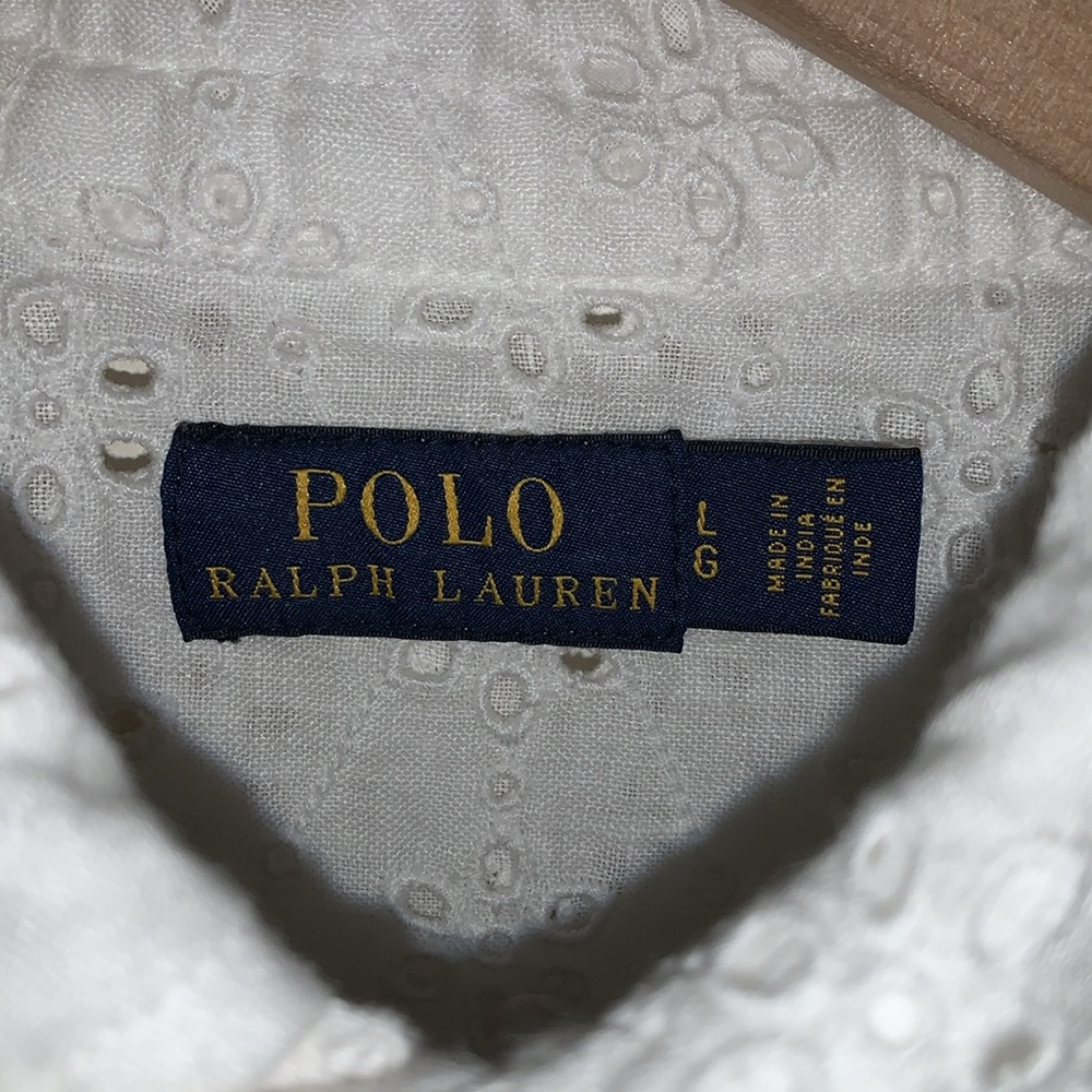 Polo Ralph Lauren White Eyelet Shirt L Floral Tunic Button Up 100% Cotton - Picture 6 of 6